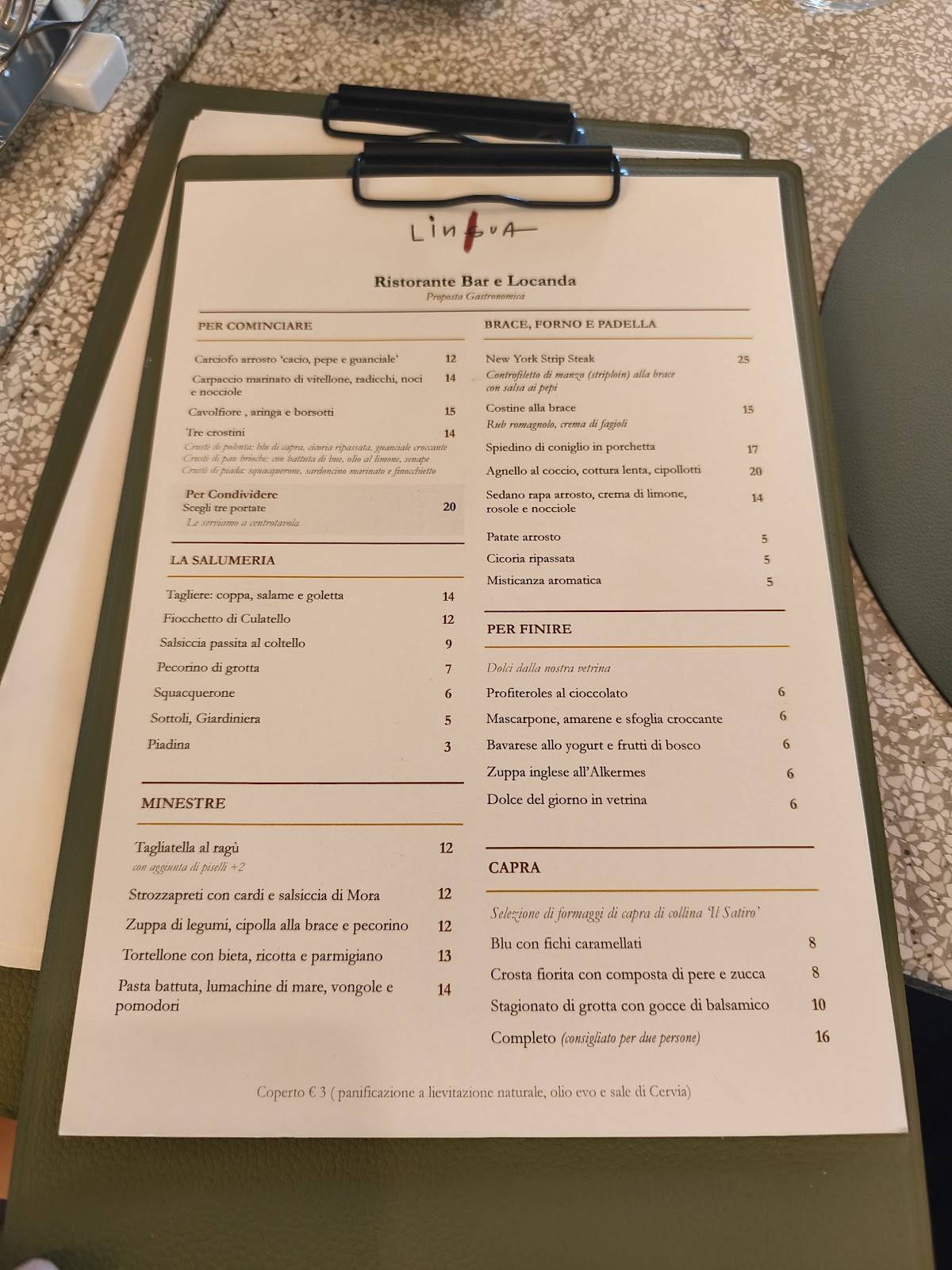 Lingua Ristorante e Locanda меню