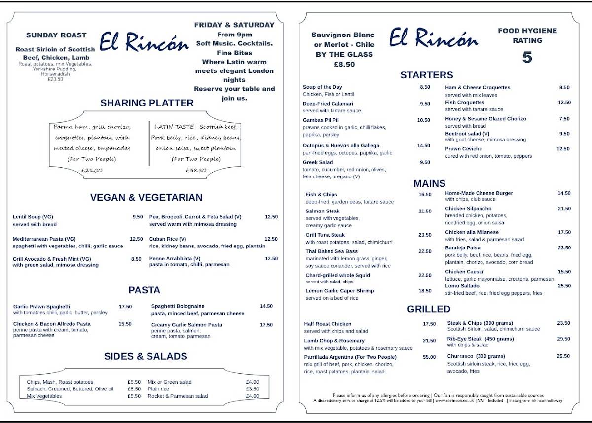 El Rincon Kitchen London меню