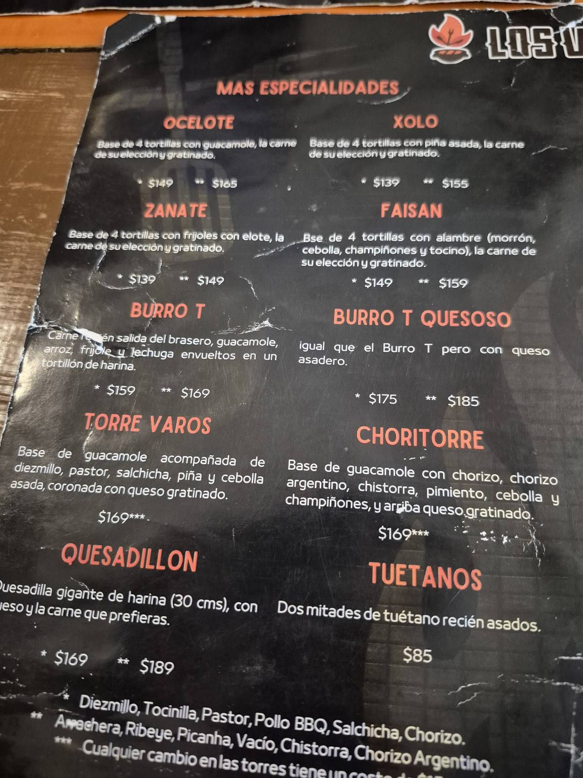 Los Varos меню