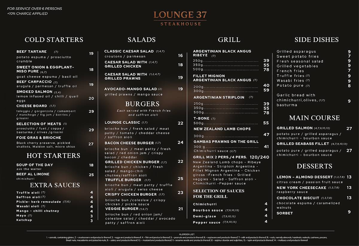 Lounge37 Steakhouse меню