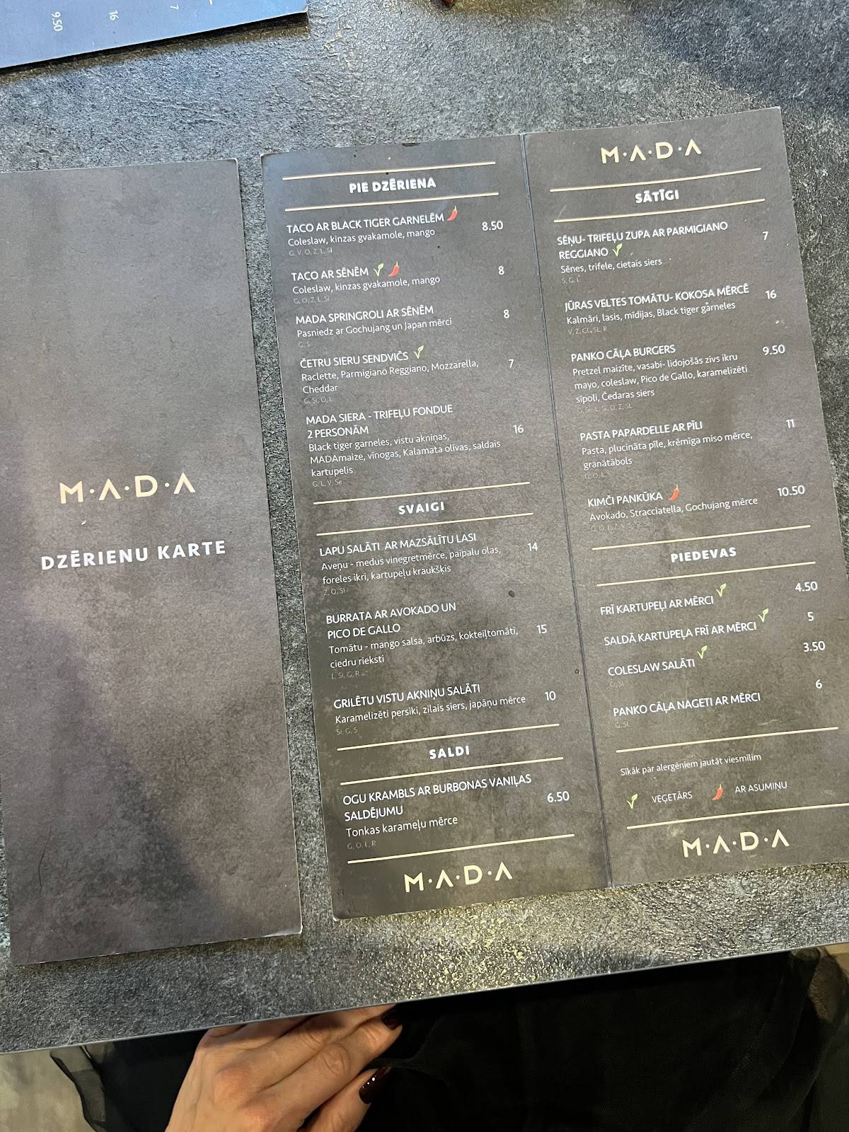 MADA меню