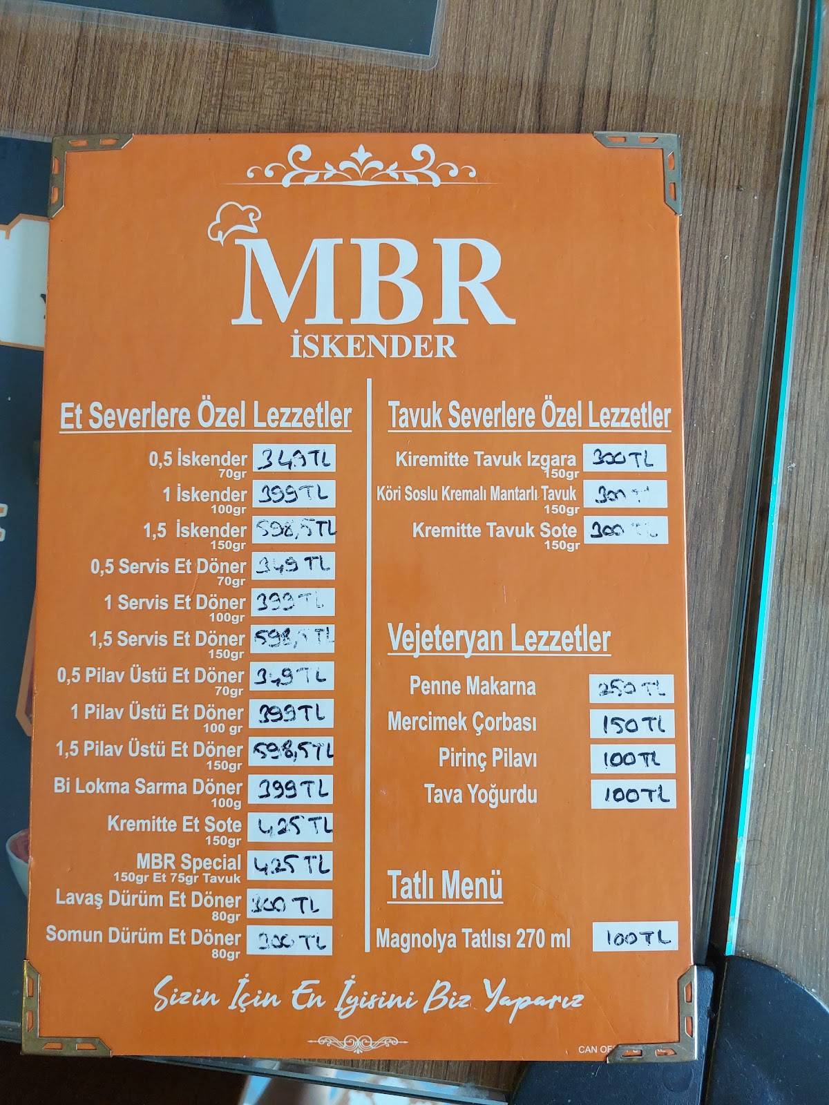 MBR İskender меню