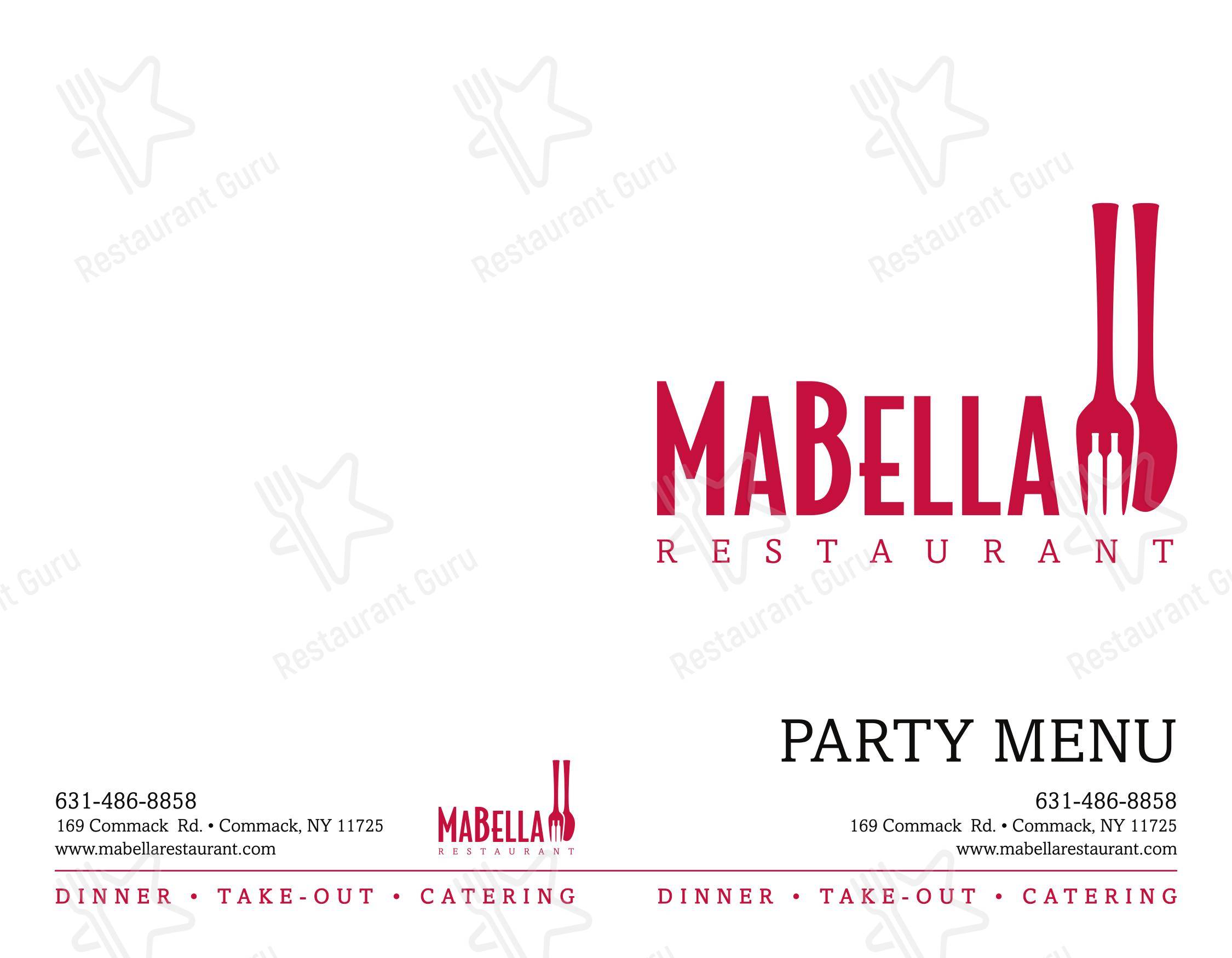 Ночное меню паба и бара MaBella