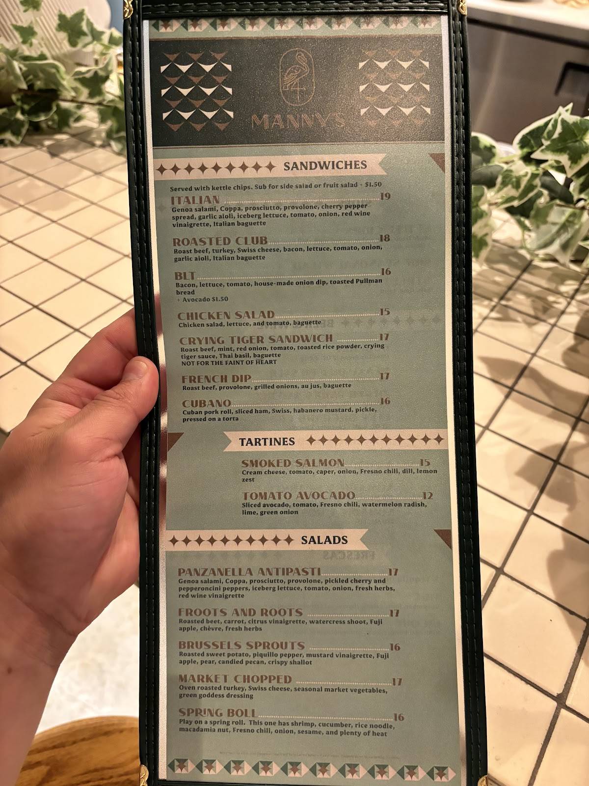 Manny's меню