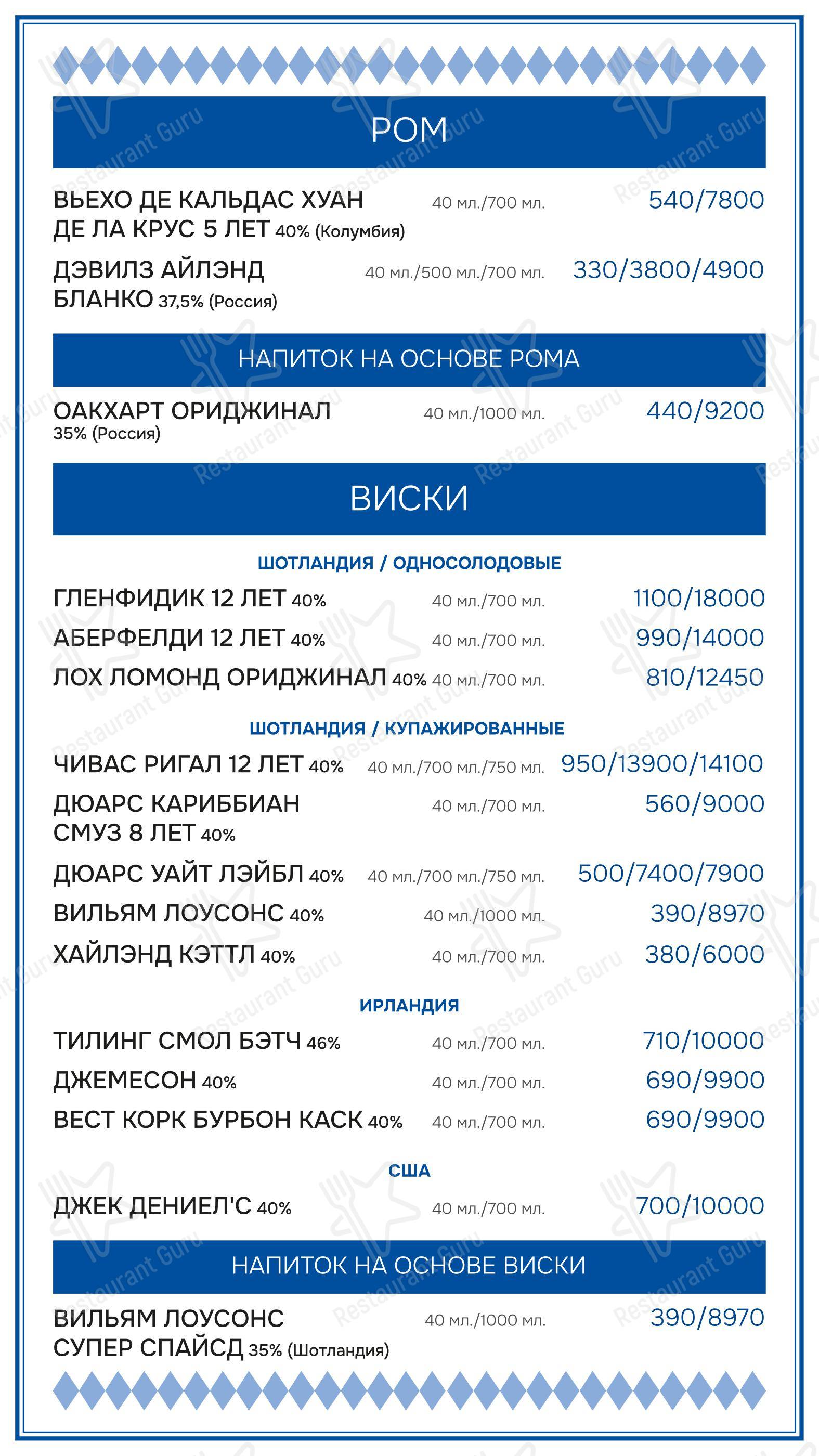 Меню ресторана Максимилианс в Самаре