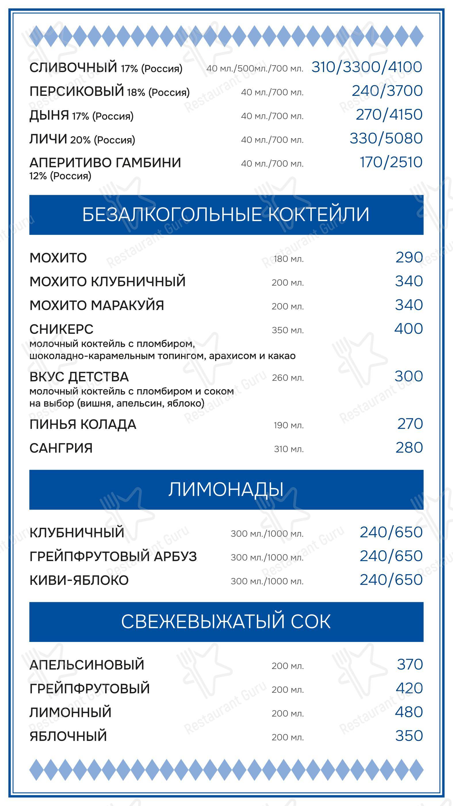 Меню ресторана Максимилианс - Меню