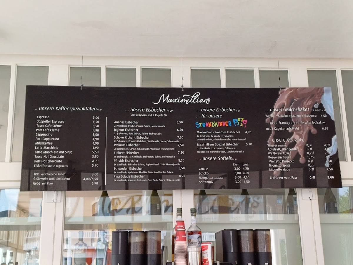 Maximillian's eis milch mocca bar Warnemünde меню