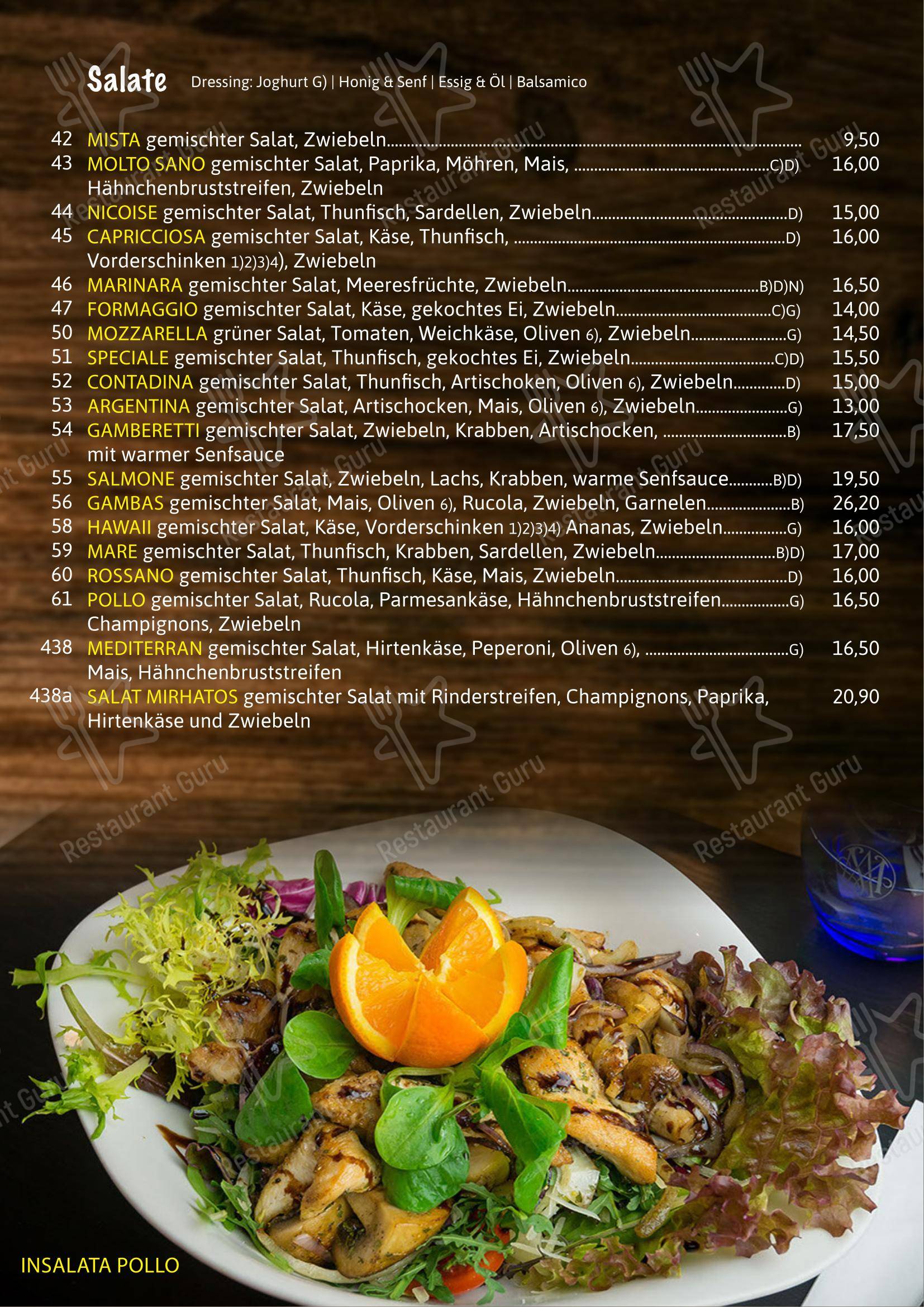Mediterran в Мерцених - Меню