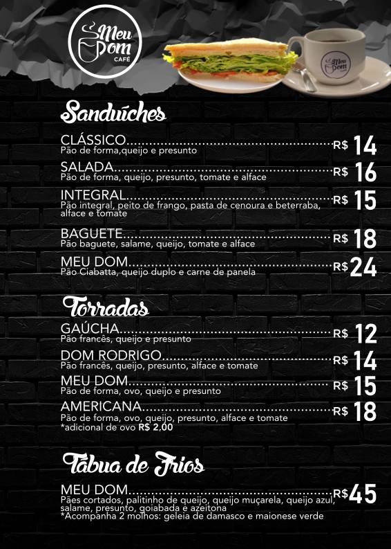Meu Dom Café Rio Grande меню