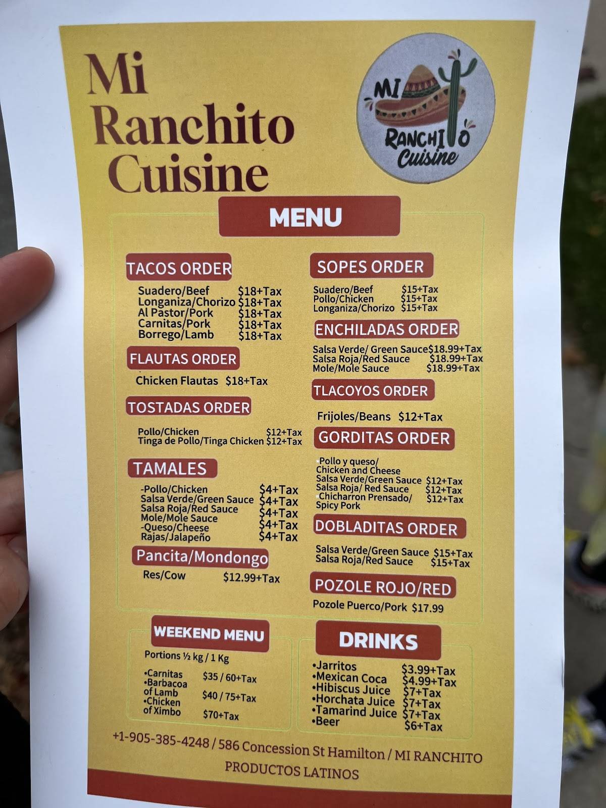 Mi Ranchito Cuisine меню