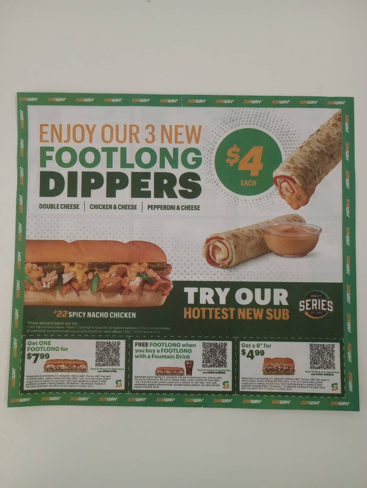 Subway меню
