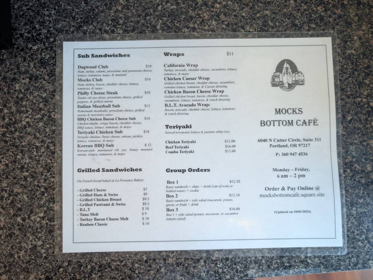 Mocks Bottom Cafe меню