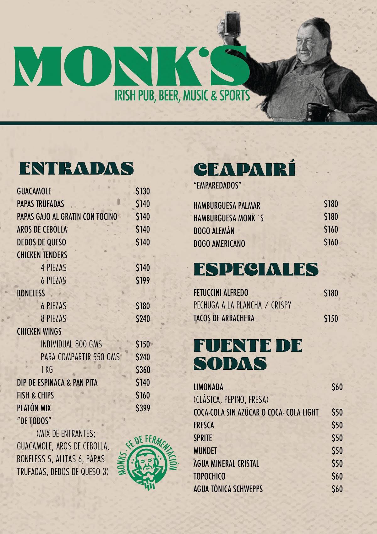 Monk Sportsbar меню