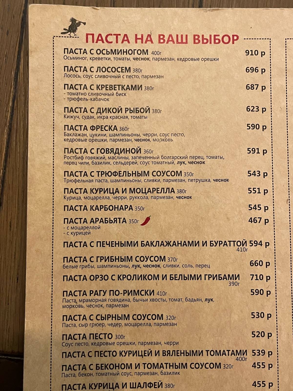 Пипл & Паста меню