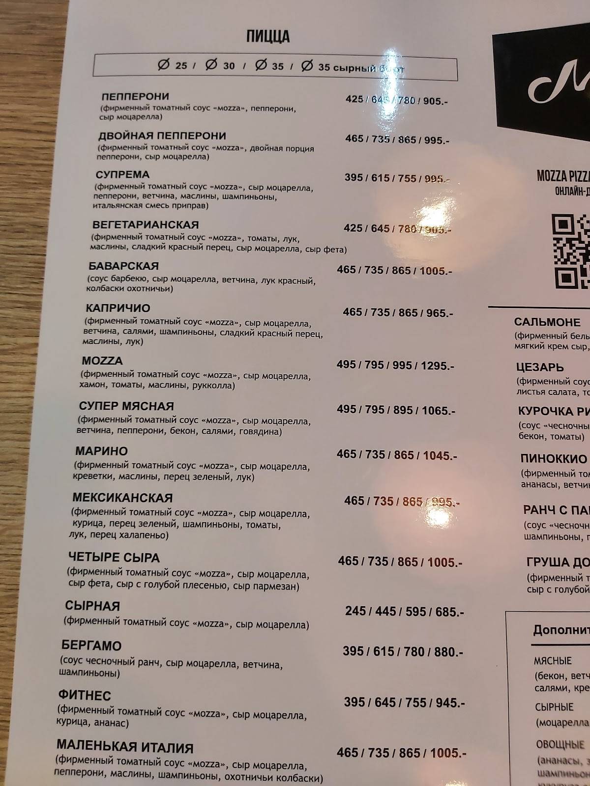 MozzaPizza меню