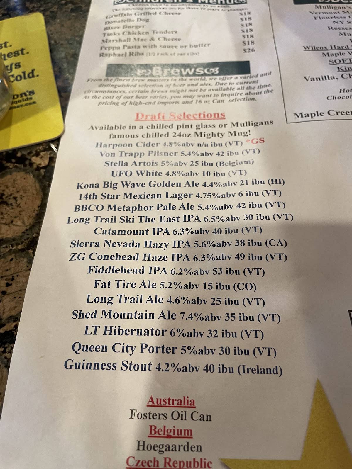 Mulligan's меню