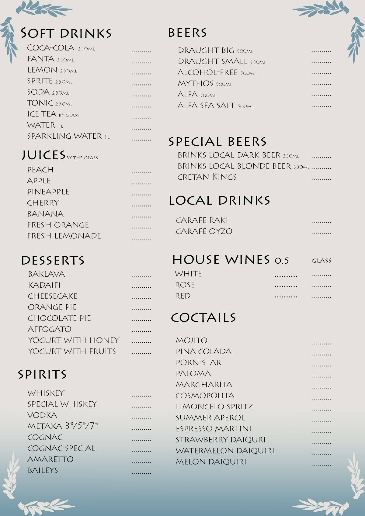 Myli Restaurant Café меню