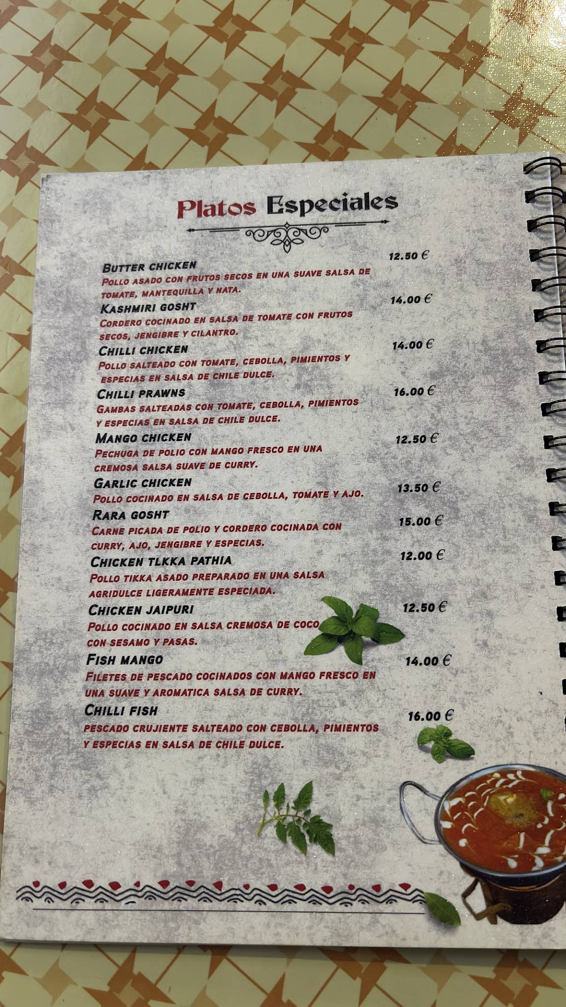 NAMASTE BHARAT RESTAURANTE INDIO ROTA меню