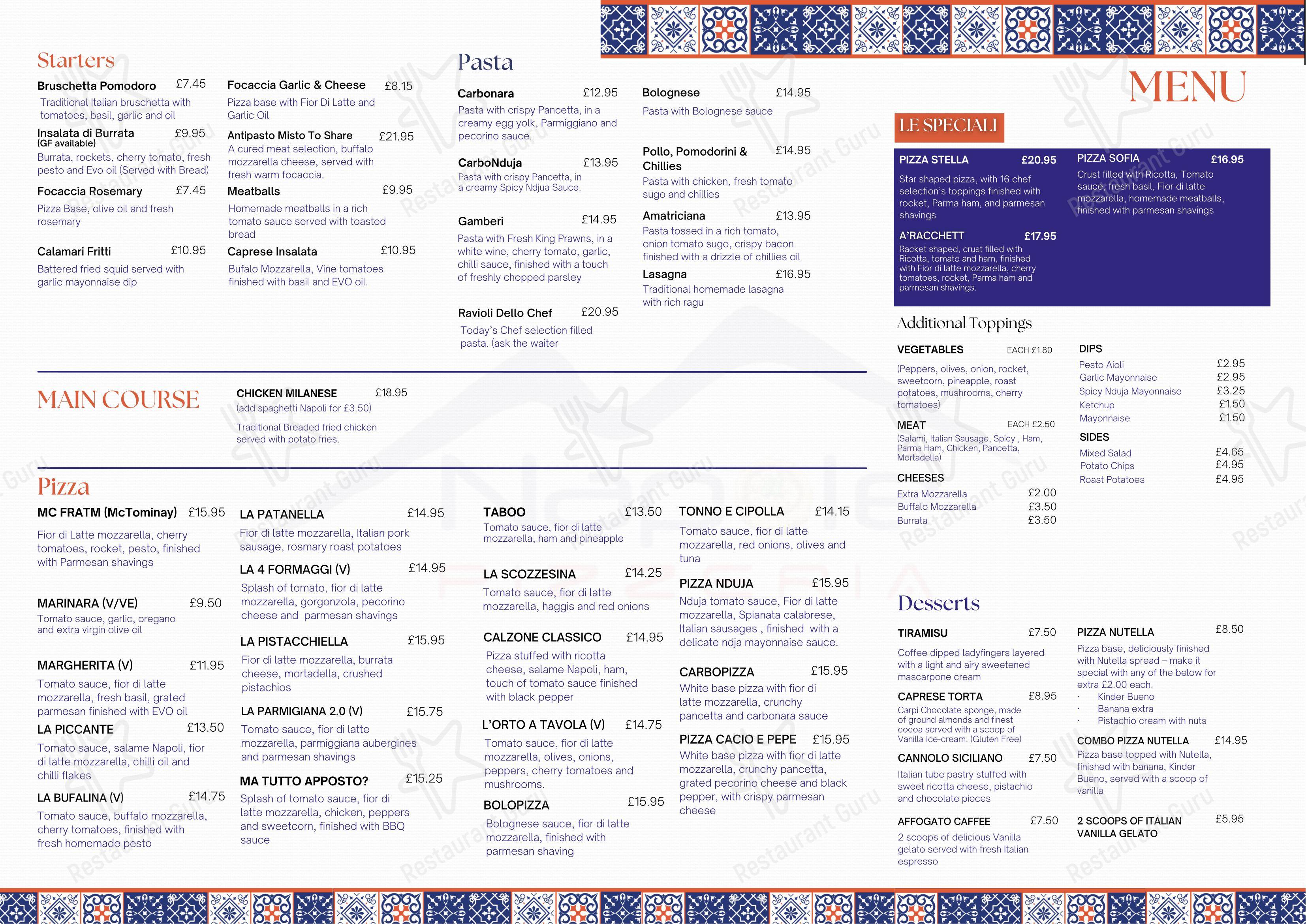 Меню напитков ресторана Napole Pizzeria в Эдинбурге