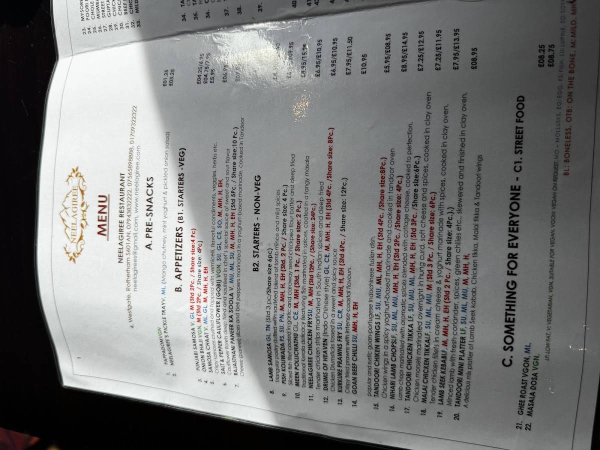 Neelagiree Restaurant меню