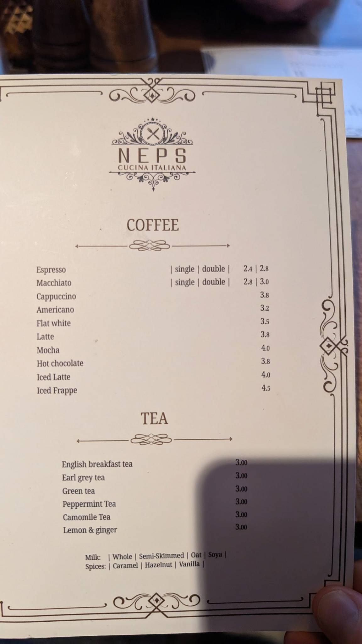 Neps Italian Restaurant меню