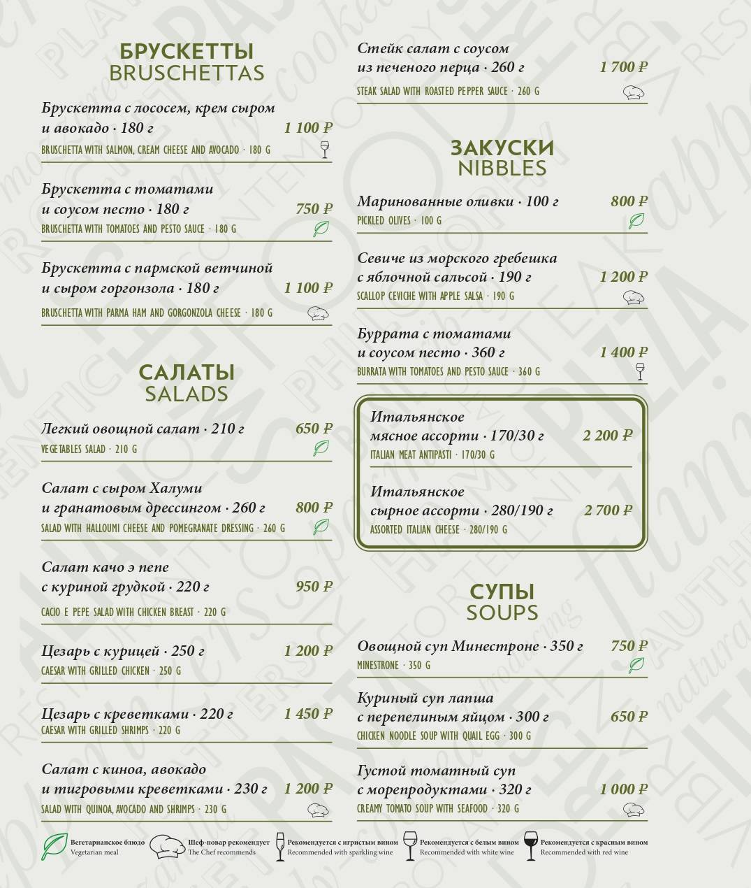 Филини меню