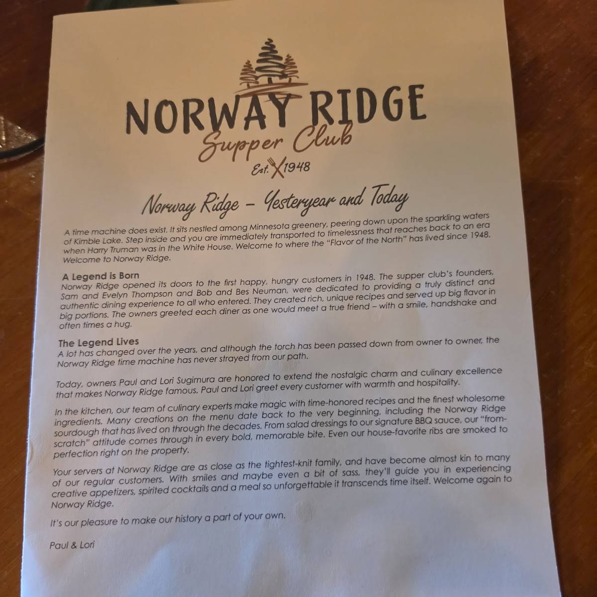 Norway Ridge Supper Club меню