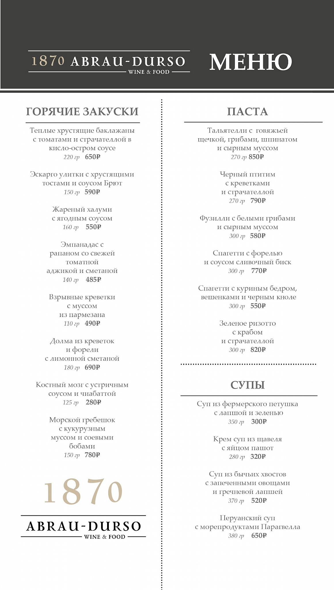 1870 Abrau меню