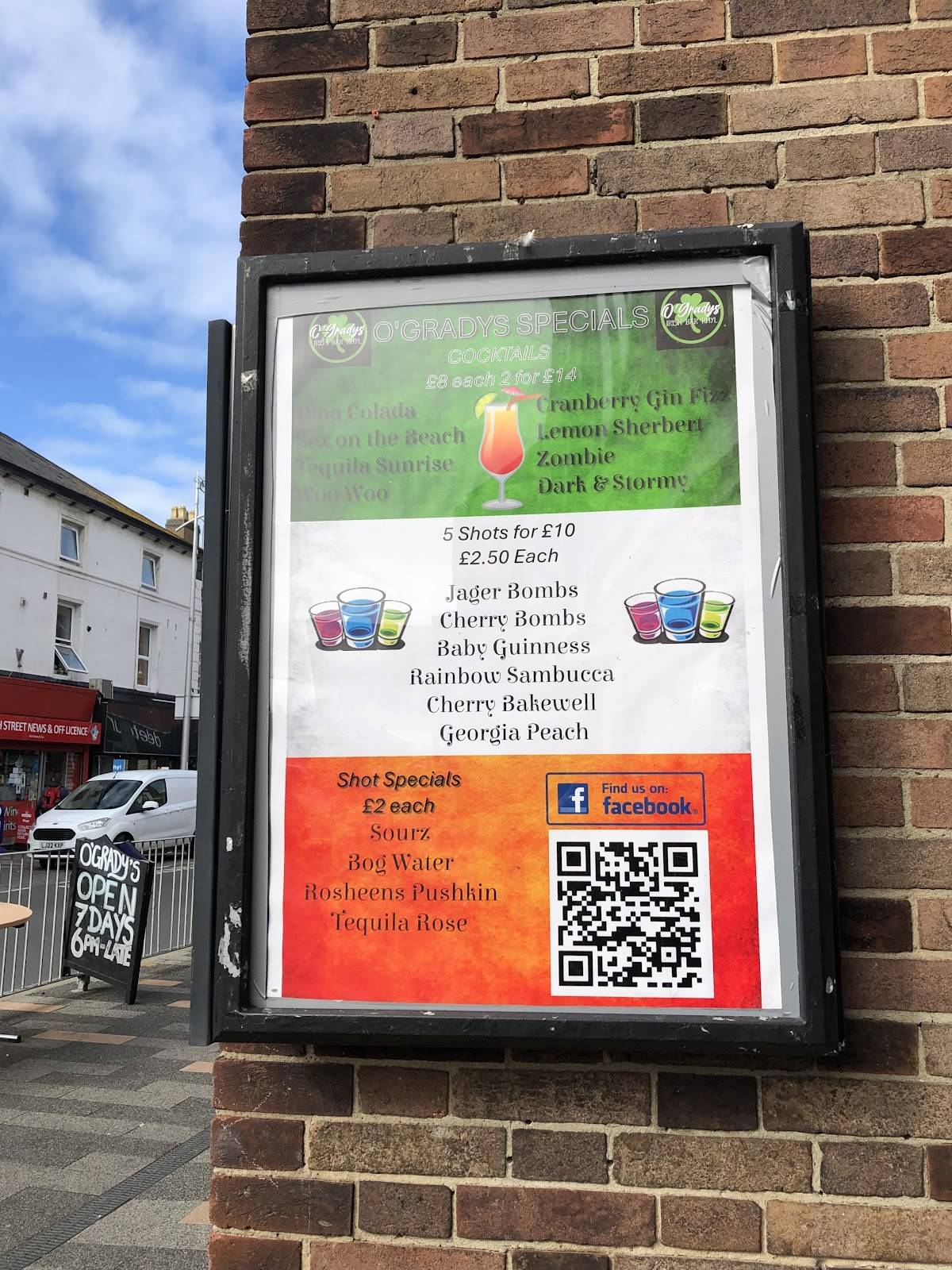 O'Gradys Irish Bar меню