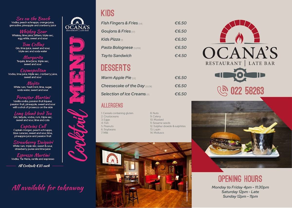 Ocana's Bar & Restaurant меню
