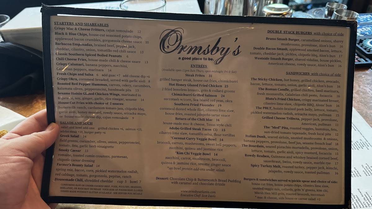 Ormsby's меню