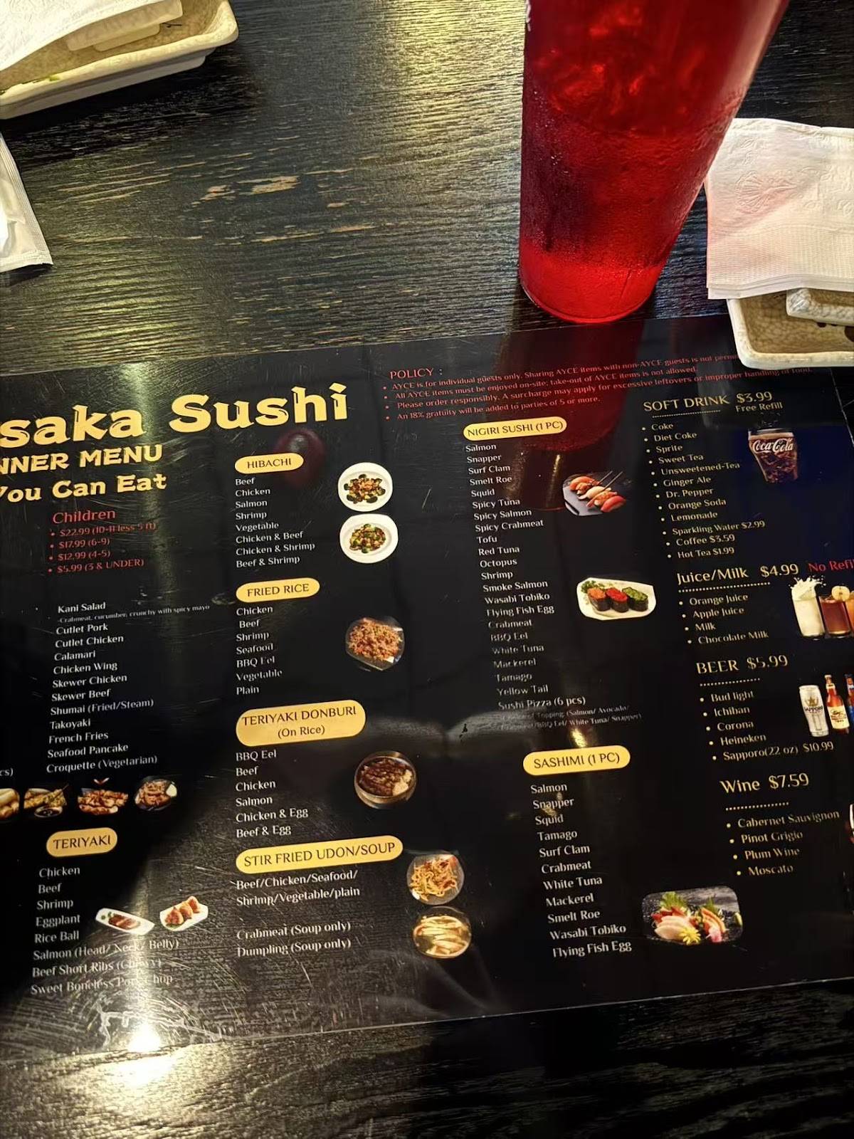 Osaka sushi меню