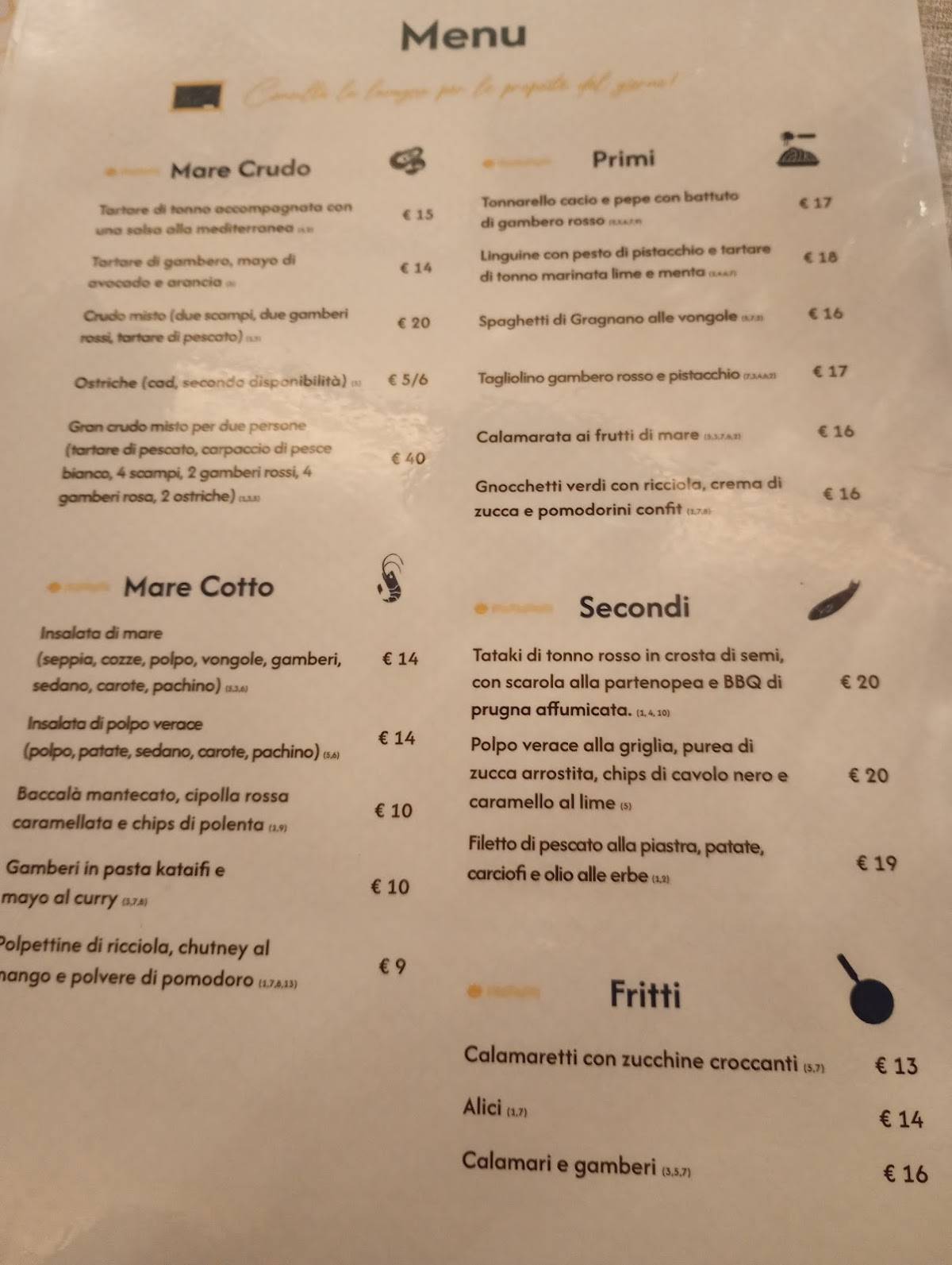 Osteria Maré меню
