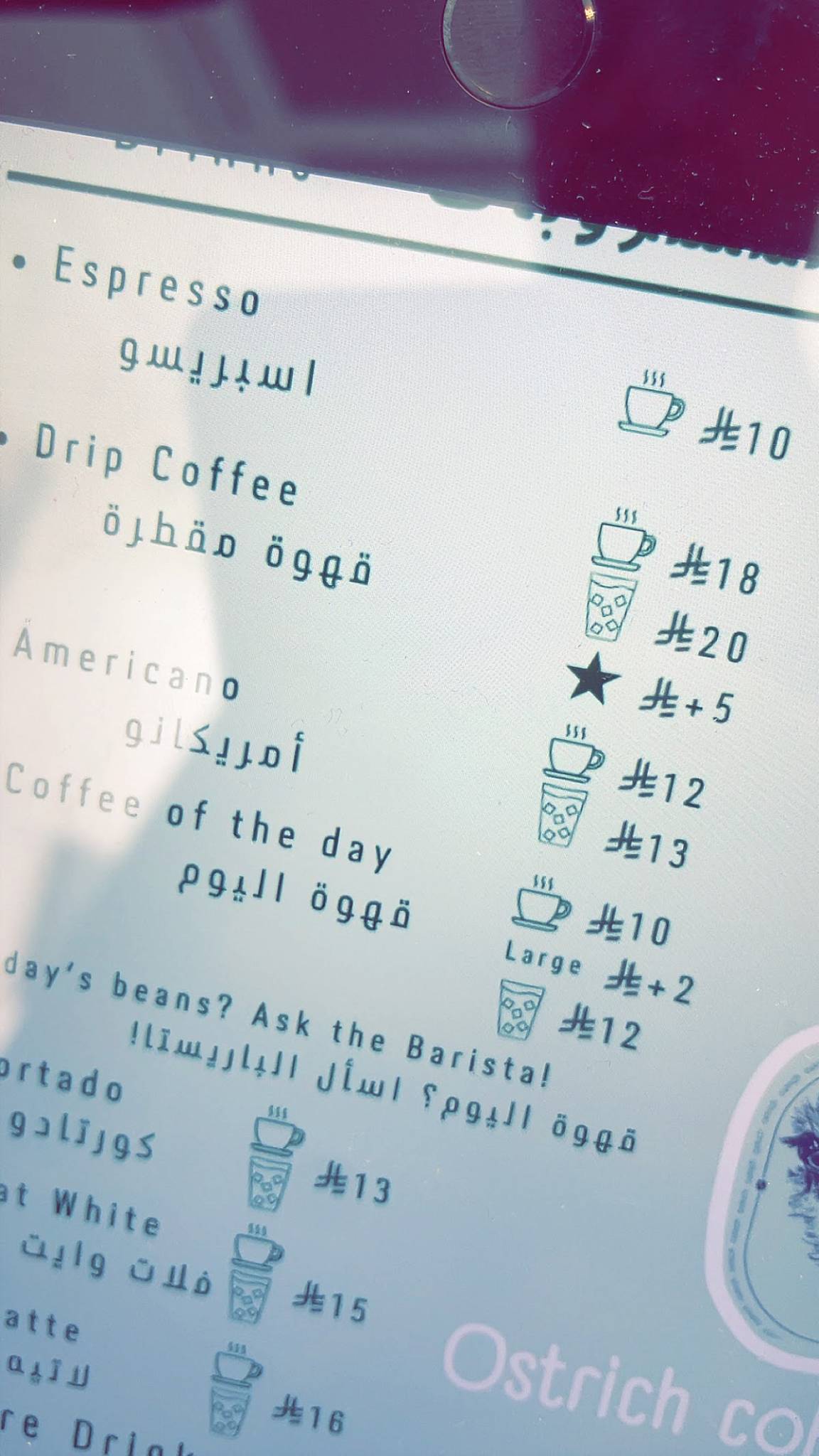 Ostrich Coffee House меню