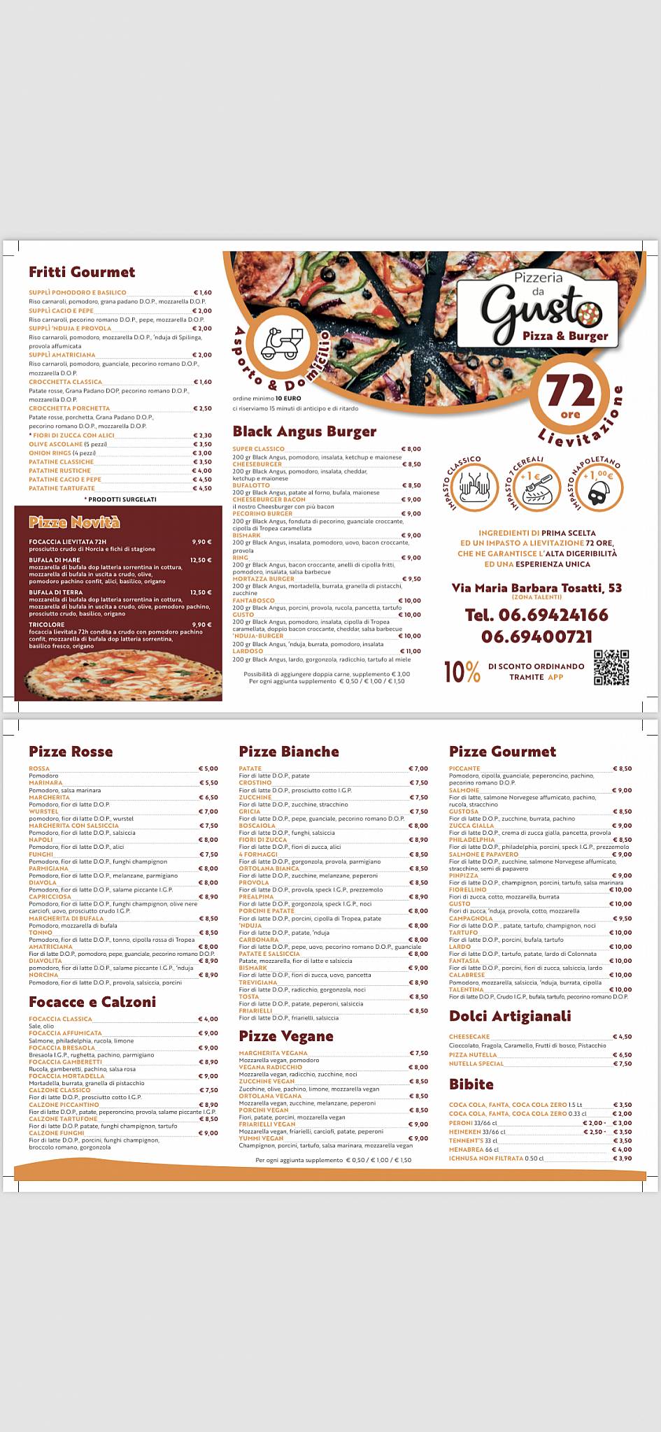 PIZZERIA DA GUSTO меню