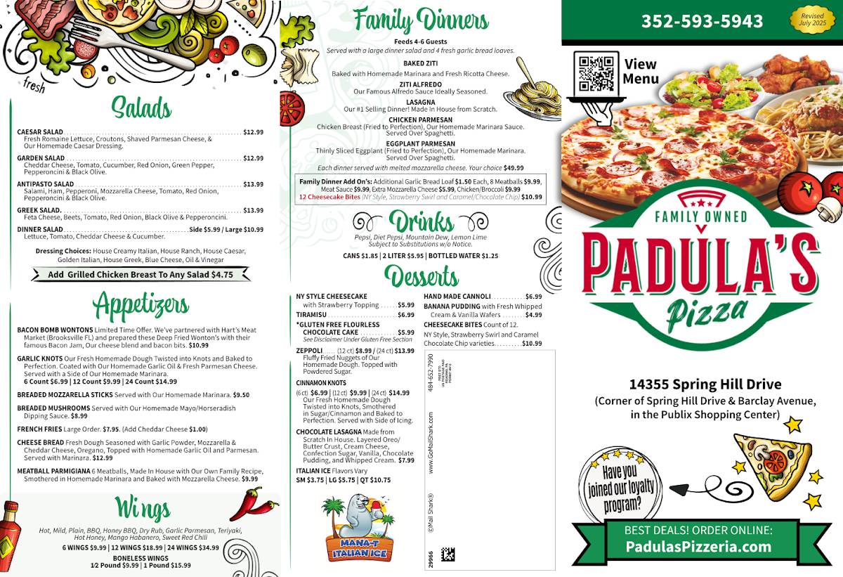 Padula's Pizzeria меню
