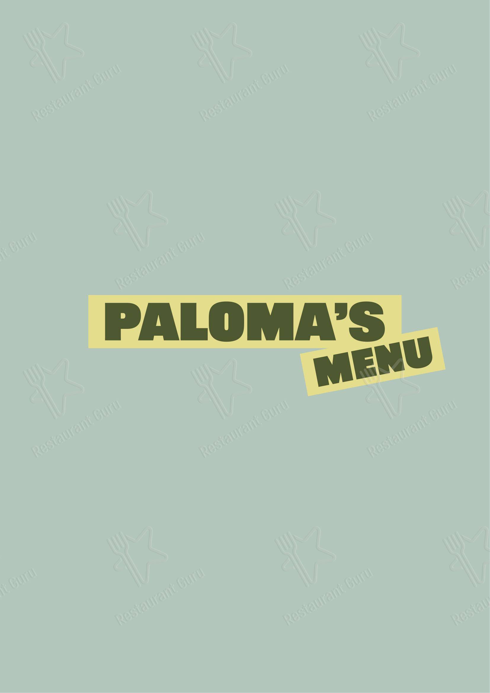 Меню напитков паба и бара Paloma's в Брэддоне