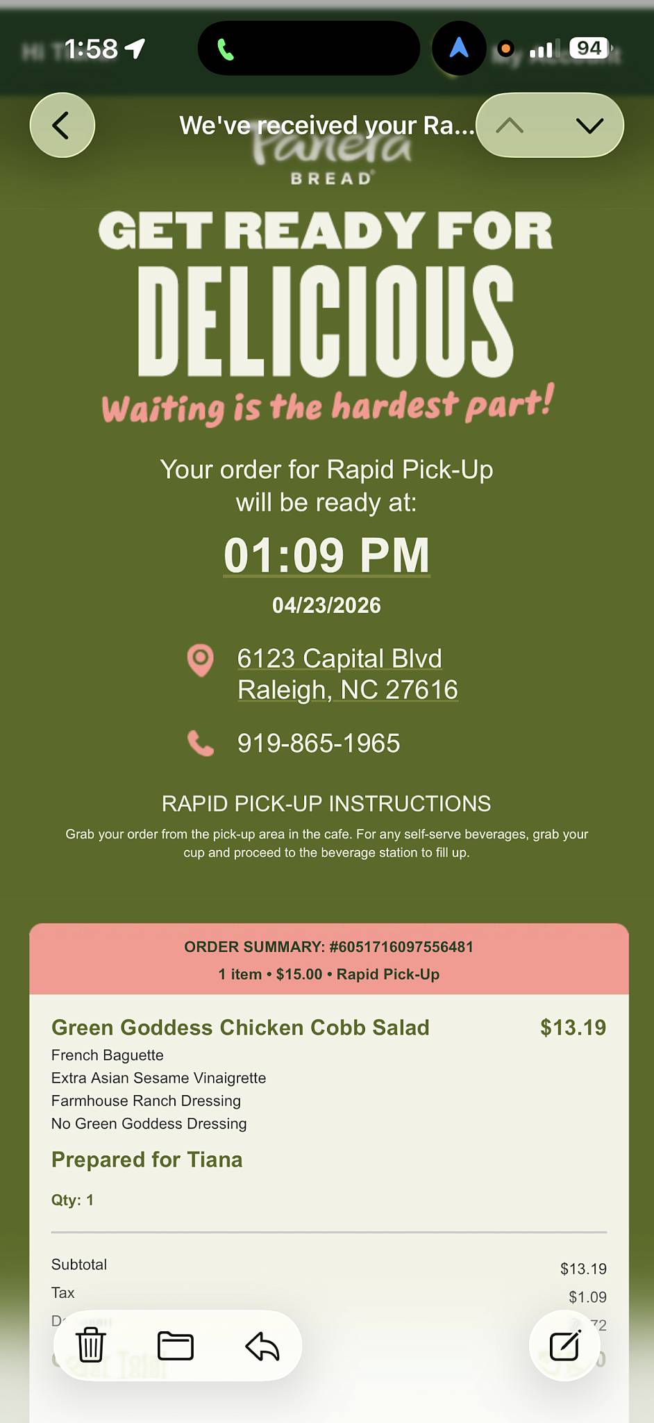 Panera Bread меню