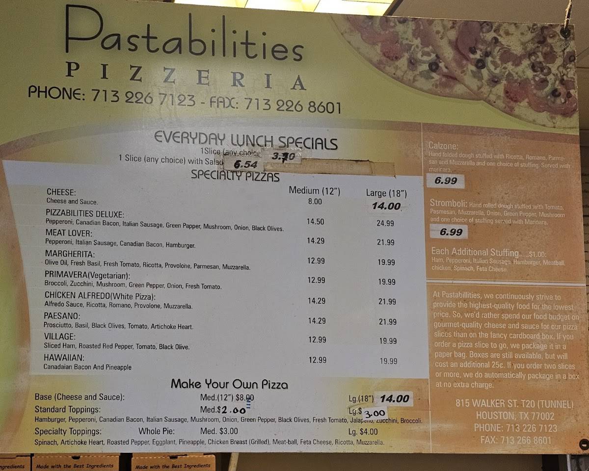 Pastabilities меню