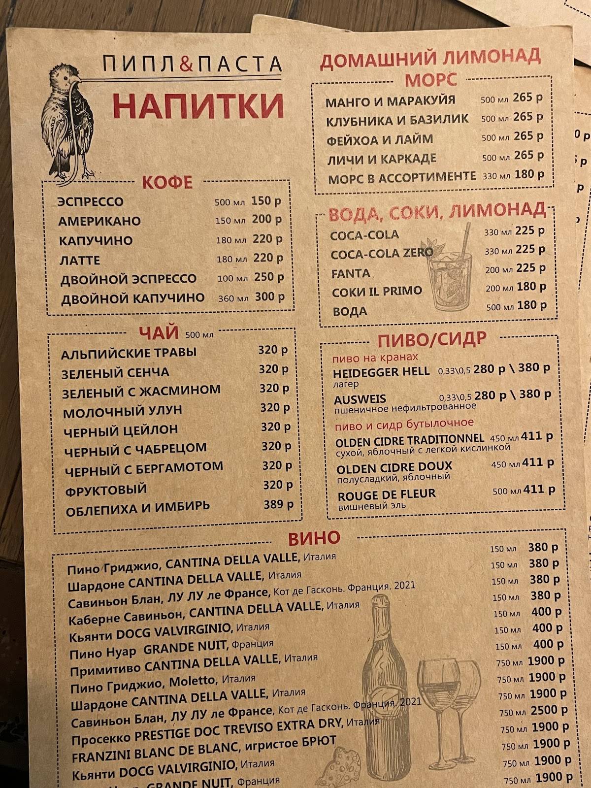 Пипл & Паста меню