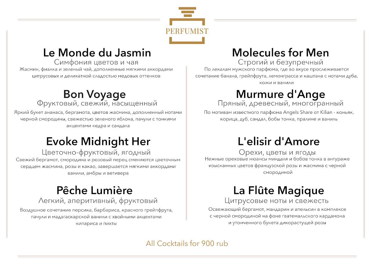 Perfumist Bar меню