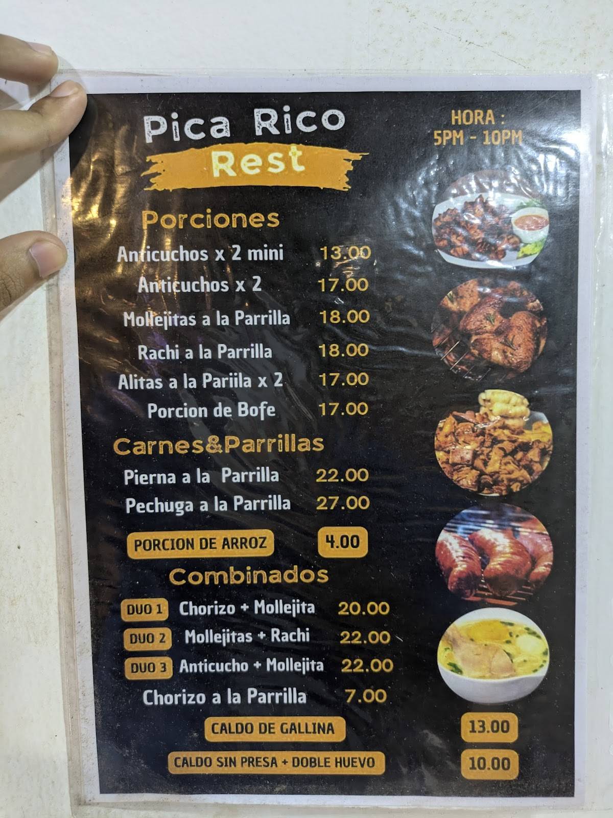 Pica Rico меню