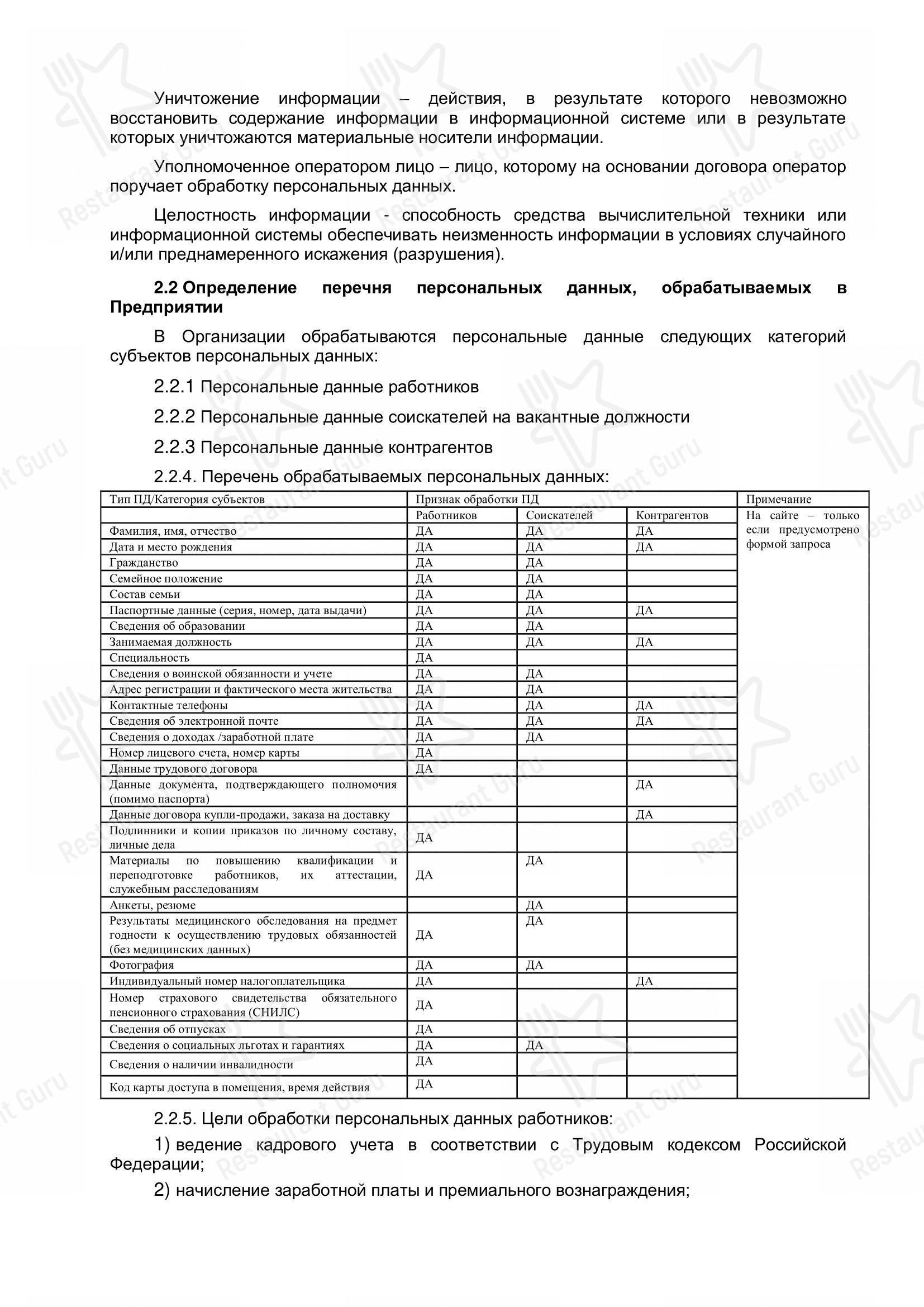 Меню паба и бара Пинта в Ижевске
