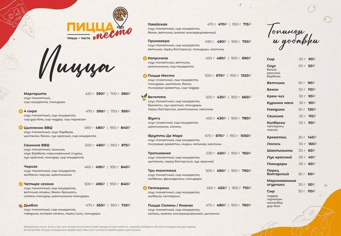Пиццемания меню