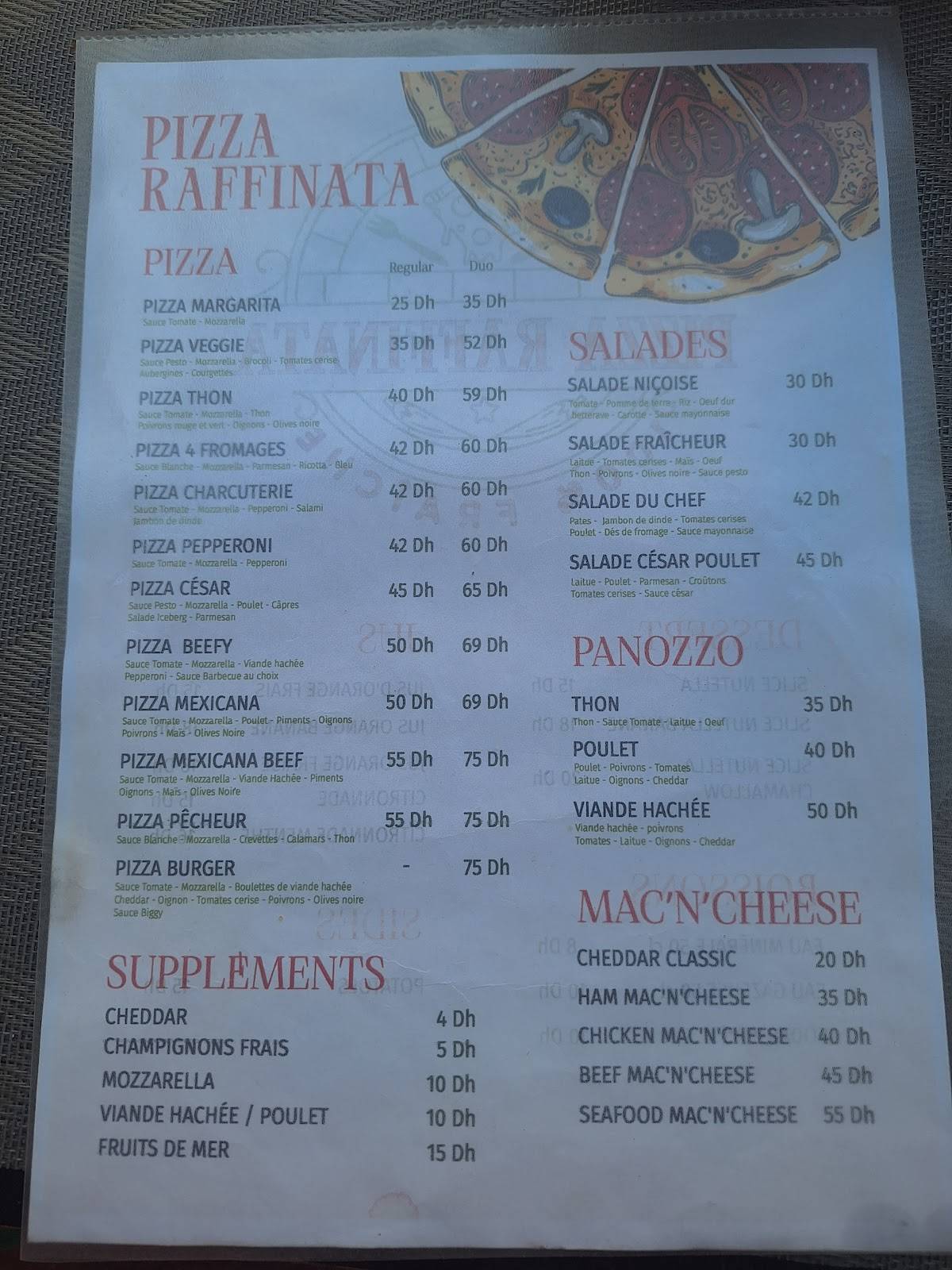 Pizza RAFFINATA меню