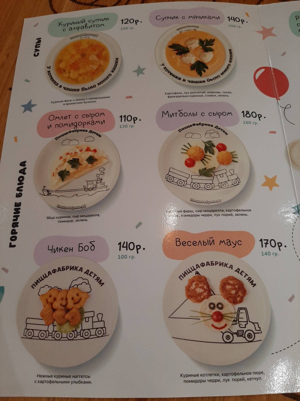 ПиццаФабрика меню