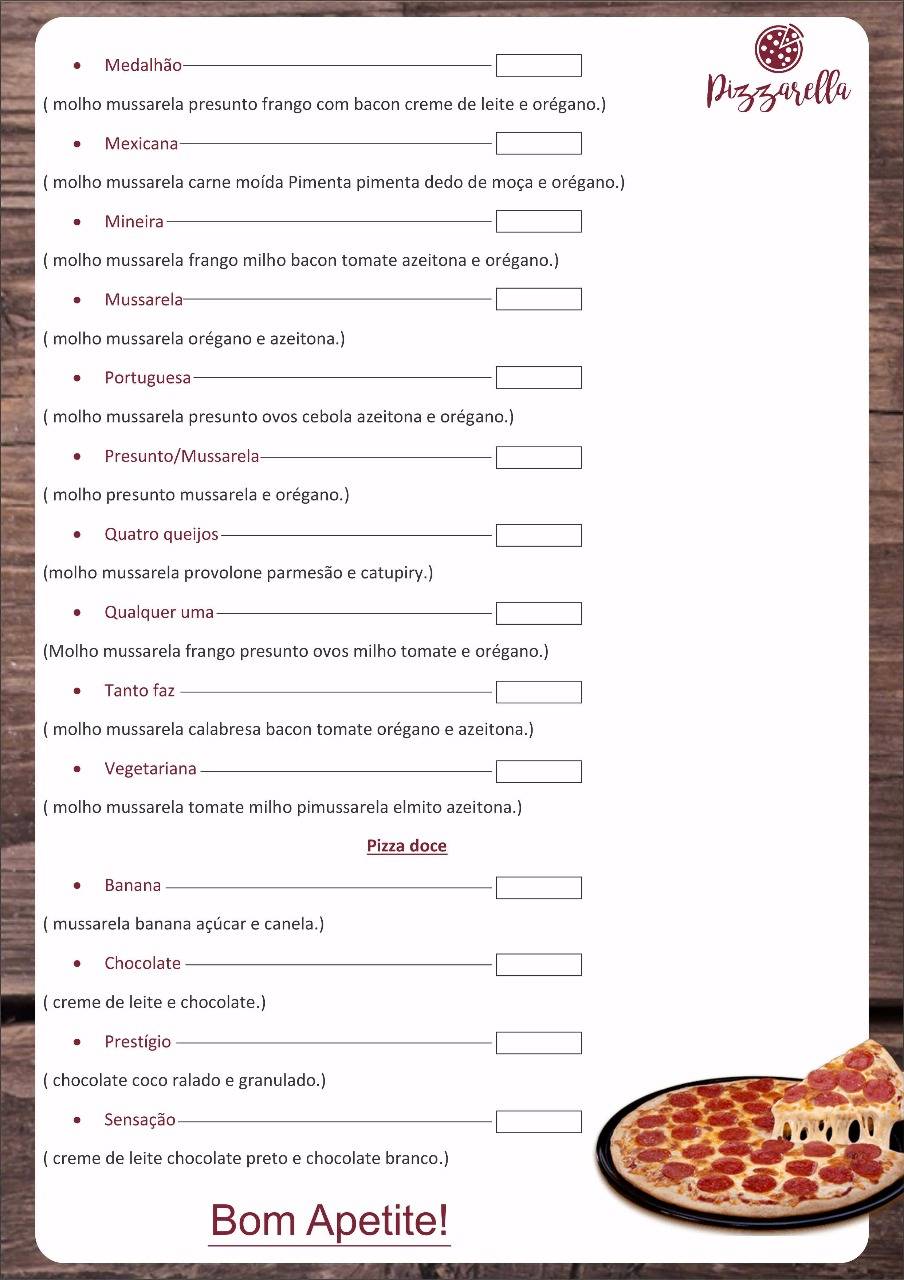 Pizzarella меню