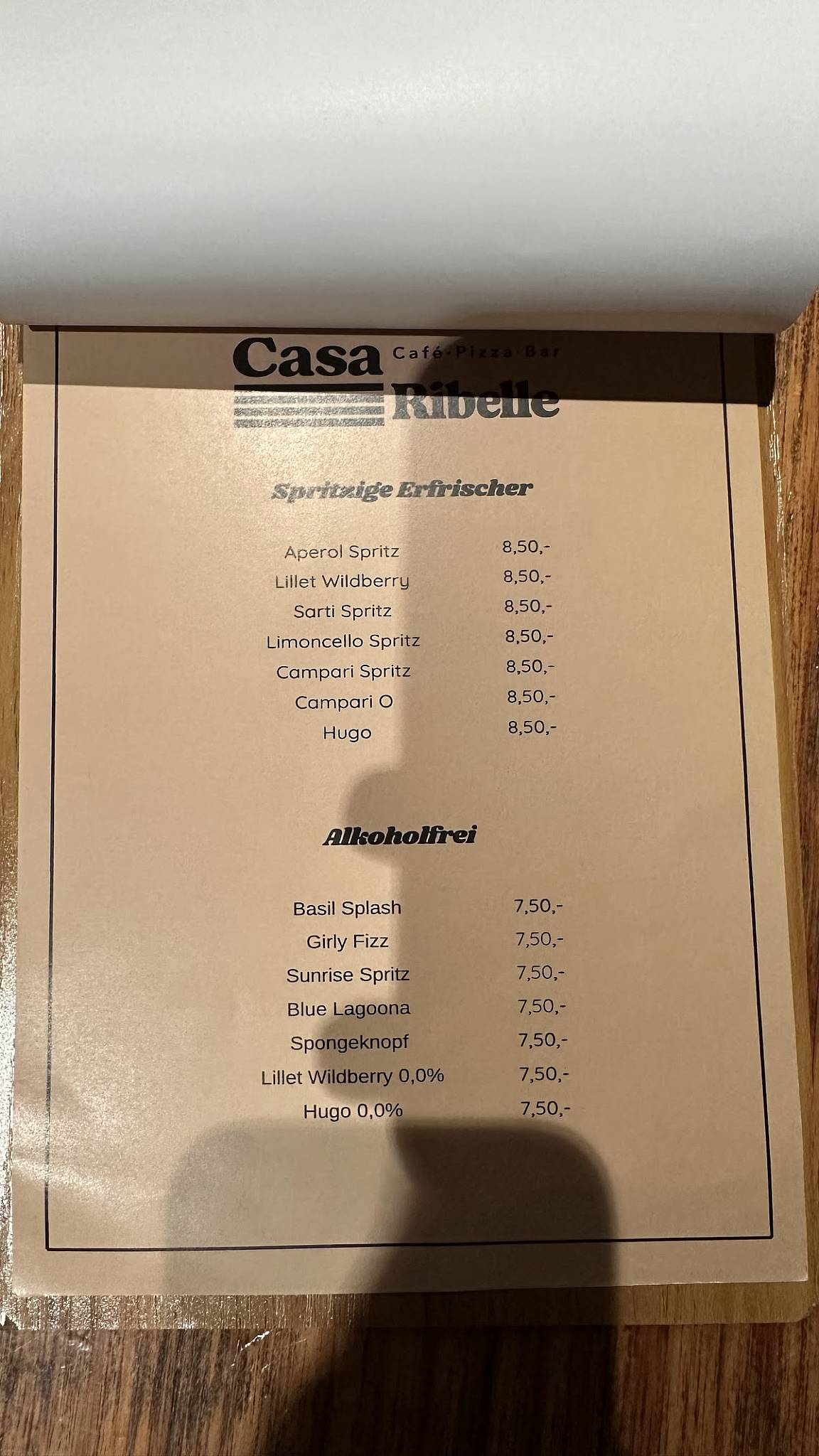 Casa Ribelle меню