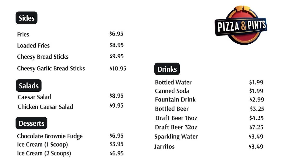 Pizza & Pints меню