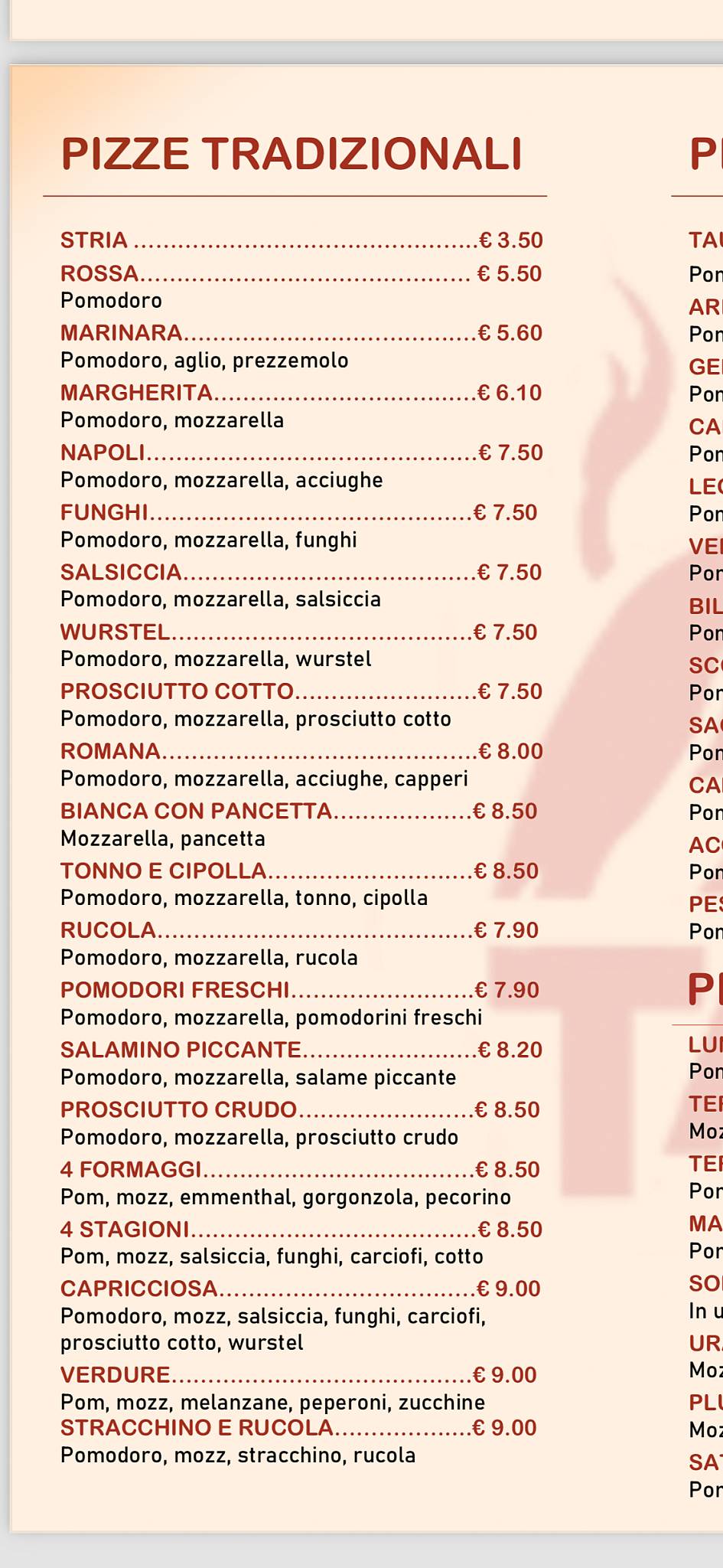 Pizzeria Taurus меню